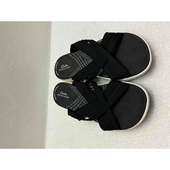 NWOT Clarks Cloudsteppers Womens Black Textile Slip On‎ Sandals Size US 9M - Picture 1 of 7